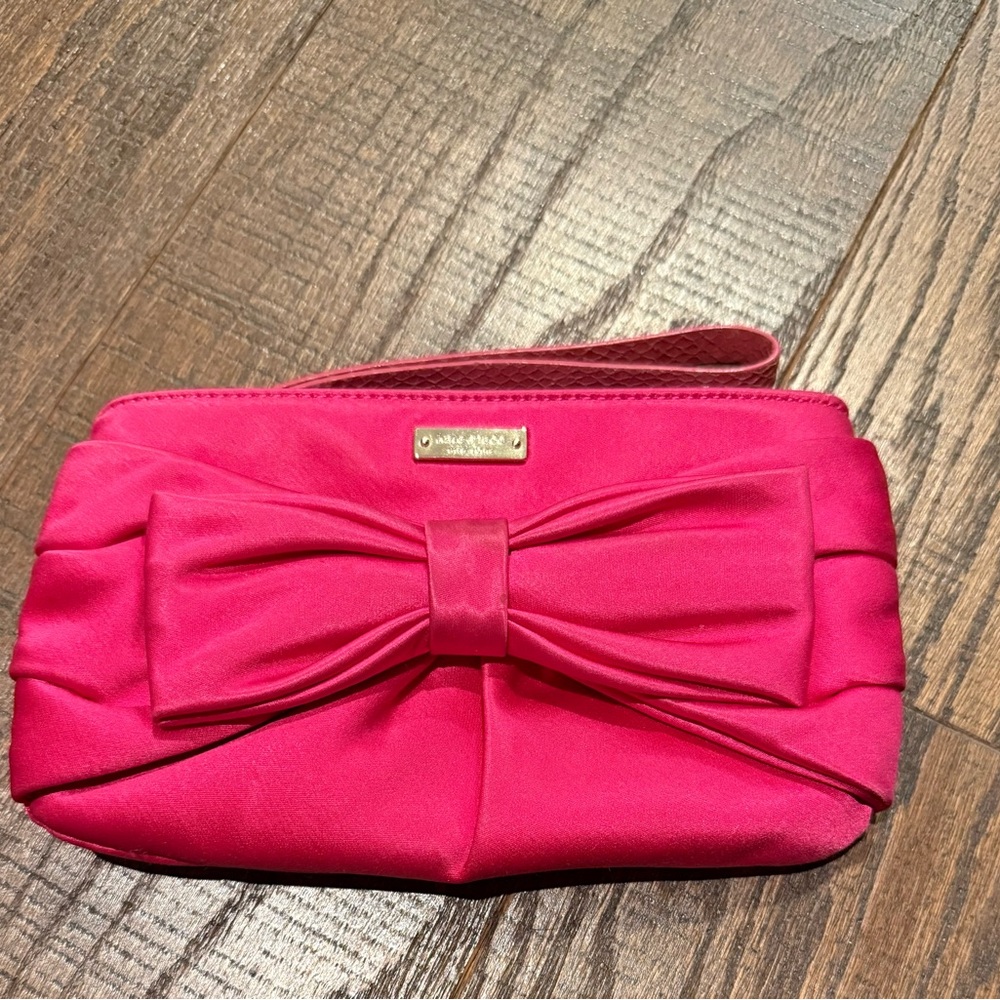 Kate Spade Pink Satin Wristlet Clutch handbag with Bow Detail